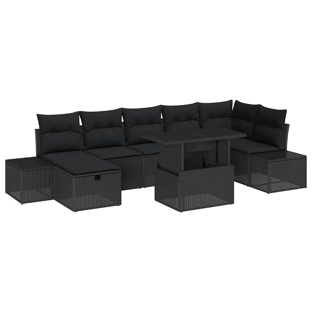 Garten-Sofa-Set mit Kissen 8 pcs Schwarz Poly Rattan