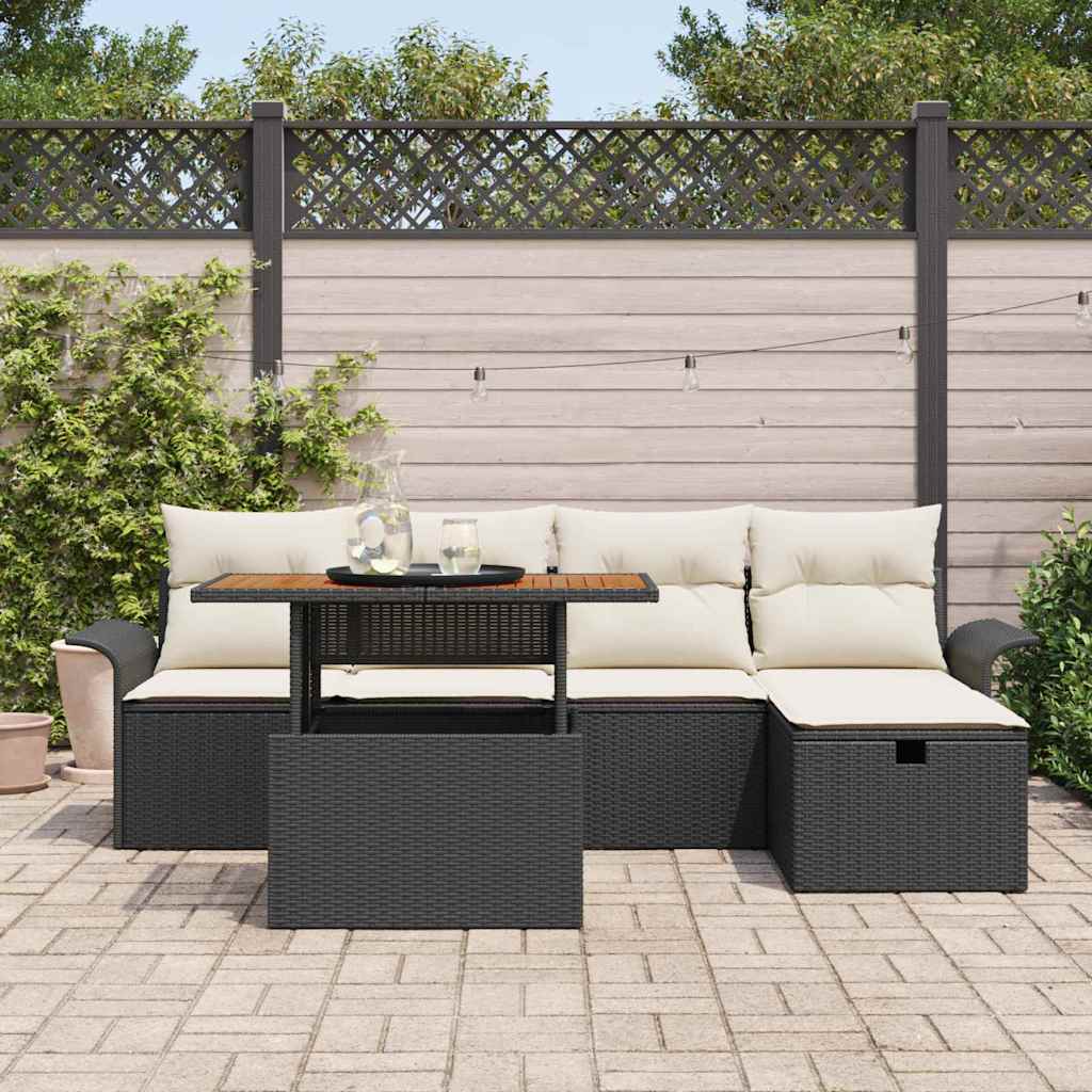 Gartensofa-set mit Kissen 6 pcs Schwarz Poly-Rattan