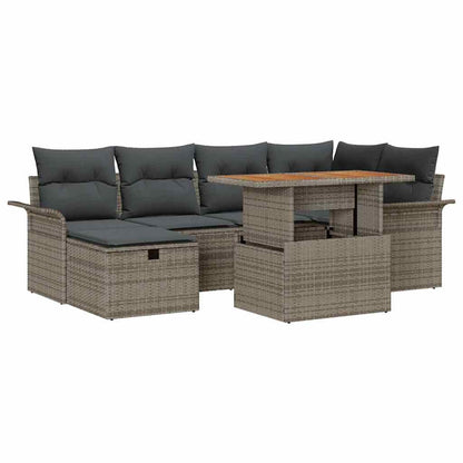 Gartensofa-set mit Kissen mit Speicher 7 pcs Grau Poly-Rattan