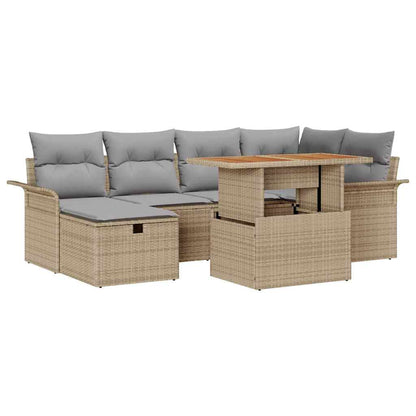 Gartensofa-set mit Kissen mit Speicher 7 pcs Beige Poly-Rattan