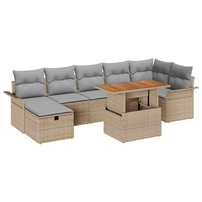 Gartensofa-set mit Kissen mit Speicher 8 pcs Beige Poly-Rattan