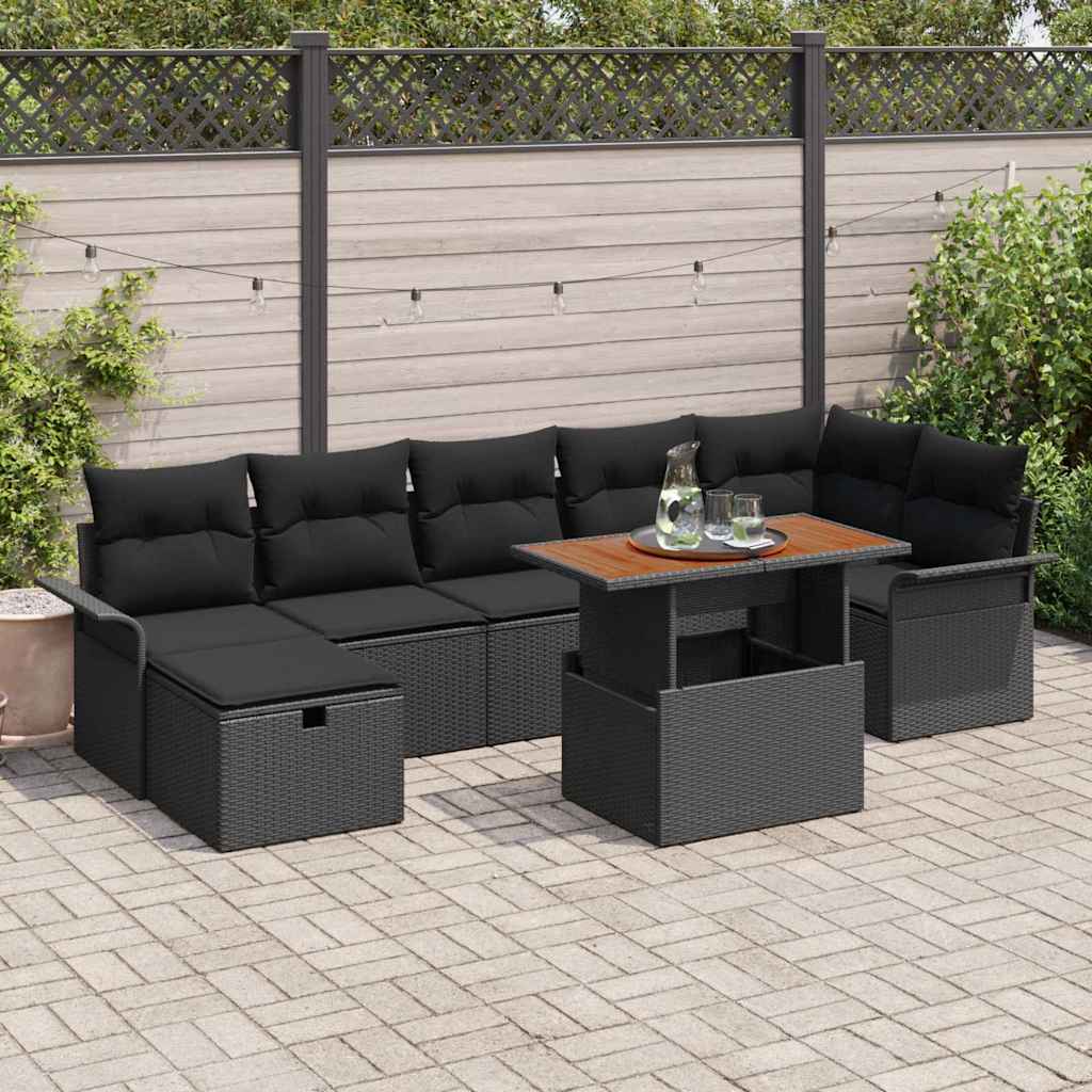 Gartensofa-set mit Kissen 8 pcs Schwarz Poly-Rattan