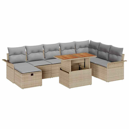 Gartensofa-set mit Kissen mit Speicher 9 pcs Beige Poly-Rattan