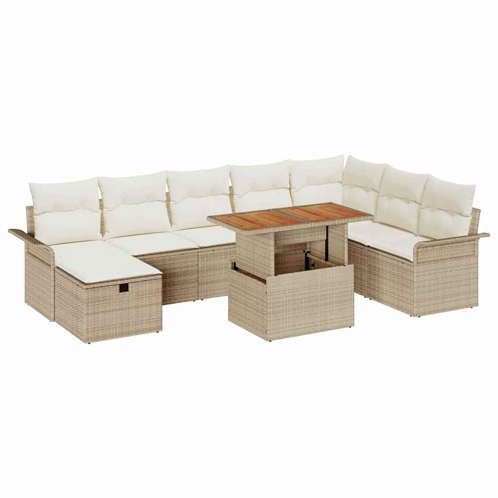 Gartensofa-set mit Kissen mit Speicher 9 pcs Beige Poly-Rattan