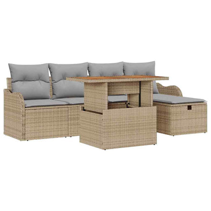 Gartensofa-set mit Kissen mit Speicher 6 pcs Beige Poly-Rattan