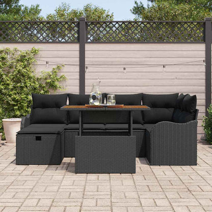 Gartensofa-set mit Kissen 7 pcs Schwarz Poly-Rattan