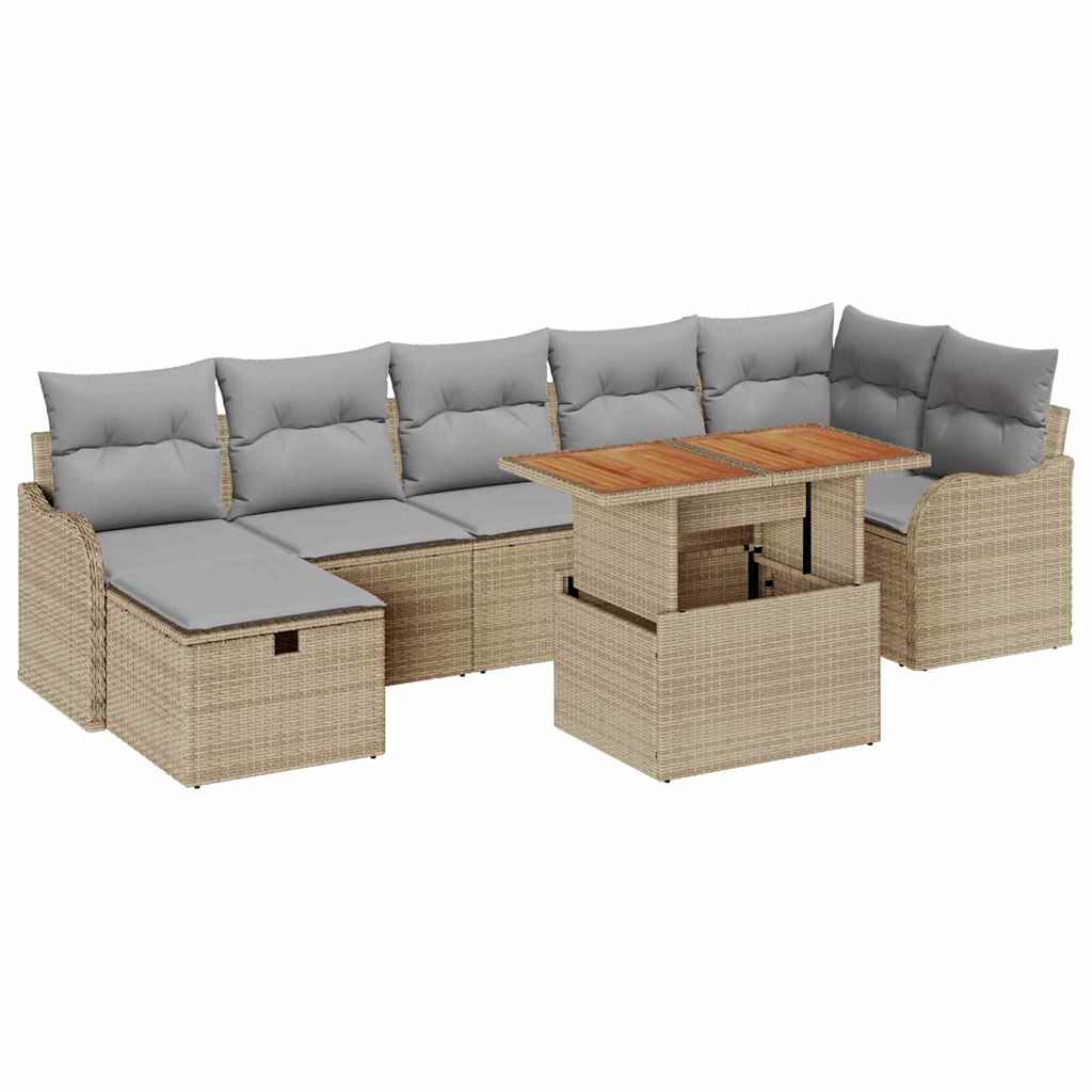 Gartensofa-set mit Kissen mit Speicher 8 pcs Beige Poly-Rattan