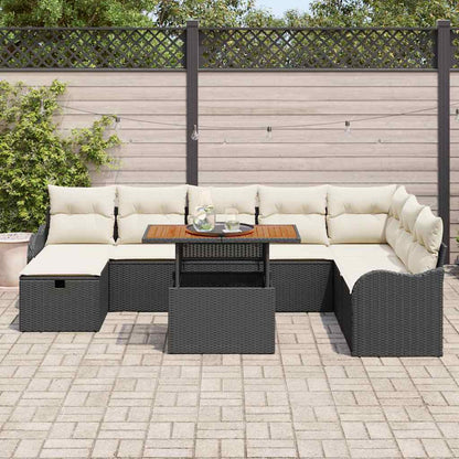 Gartensofa-set mit Kissen 9 pcs Schwarz Poly-Rattan