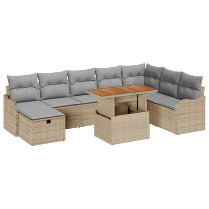 Gartensofa-set mit Kissen mit Speicher 9 pcs Beige Poly-Rattan