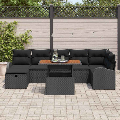 Gartensofa-set mit Kissen 8 pcs Schwarz Poly-Rattan
