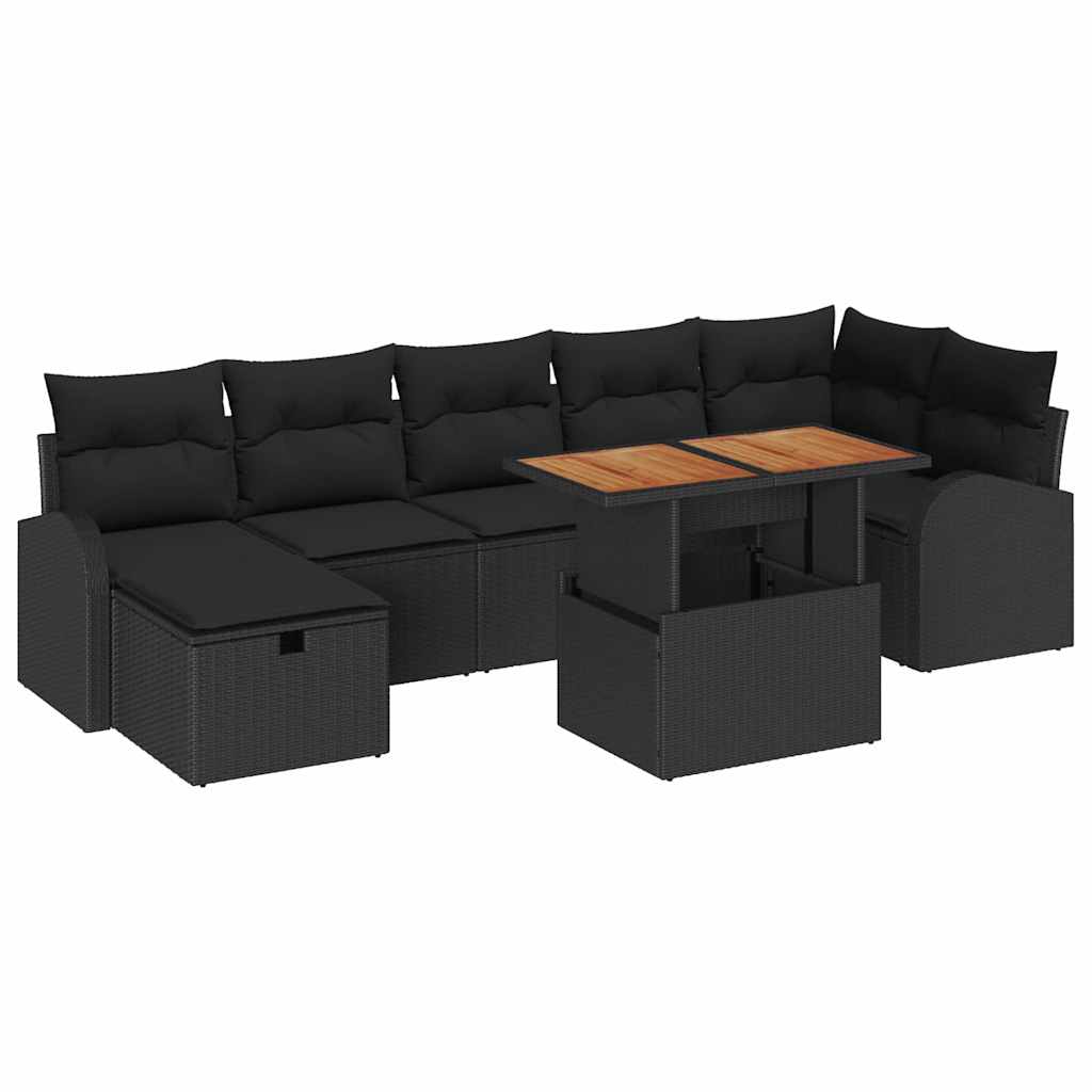 Gartensofa-set mit Kissen 8 pcs Schwarz Poly-Rattan