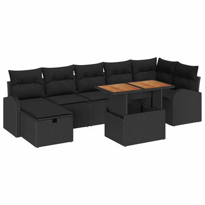 Gartensofa-set mit Kissen 8 pcs Schwarz Poly-Rattan