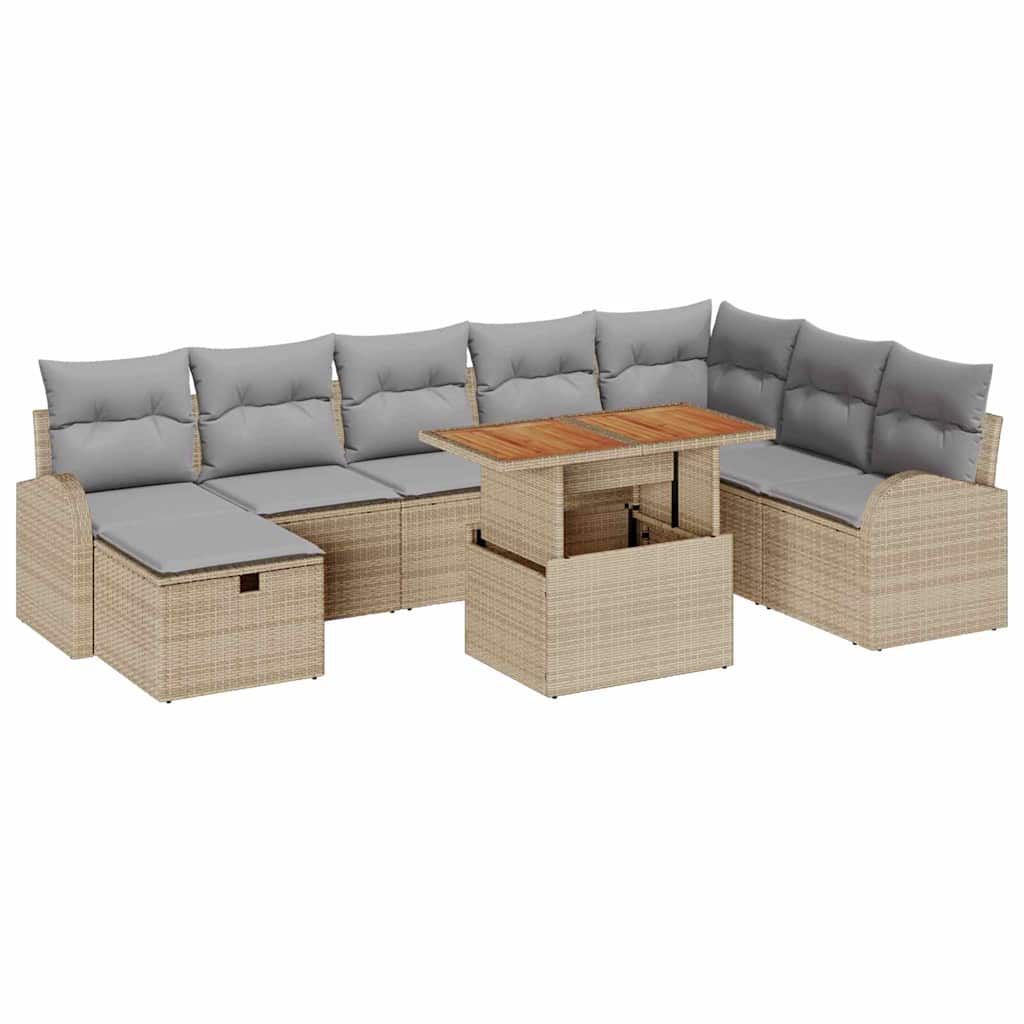 Gartensofa-set mit Kissen mit Speicher 9 pcs Beige Poly-Rattan