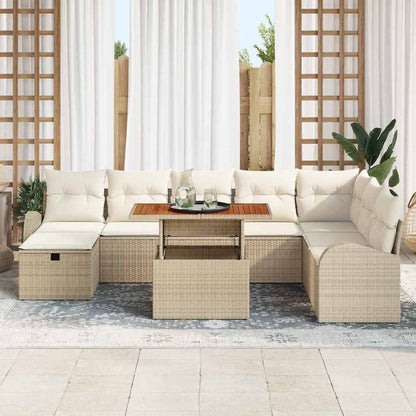 Gartensofa-set mit Kissen mit Speicher 9 pcs Beige Poly-Rattan