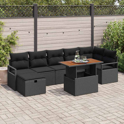 Gartensofa-set mit Kissen 8 pcs Schwarz Poly-Rattan