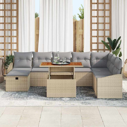 Gartensofa-set mit Kissen mit Speicher 9 pcs Beige Poly-Rattan