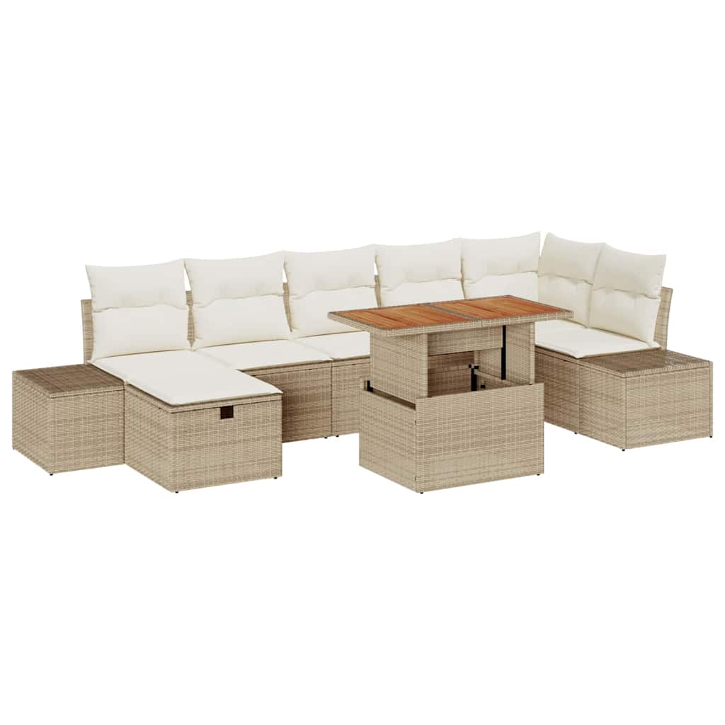 Gartensofa-set mit Kissen mit Speicher 8 pcs Beige Poly-Rattan