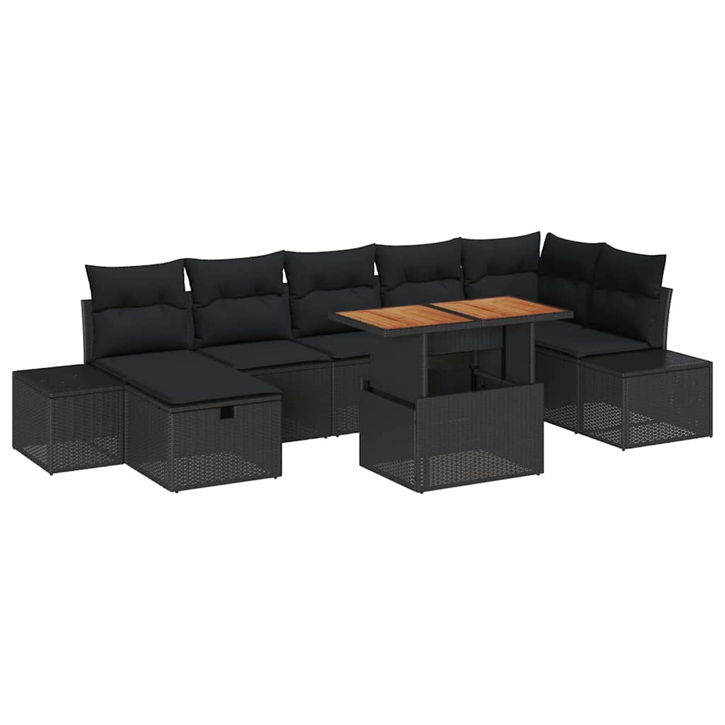 Gartensofa-set mit Kissen 8 pcs Schwarz Poly-Rattan