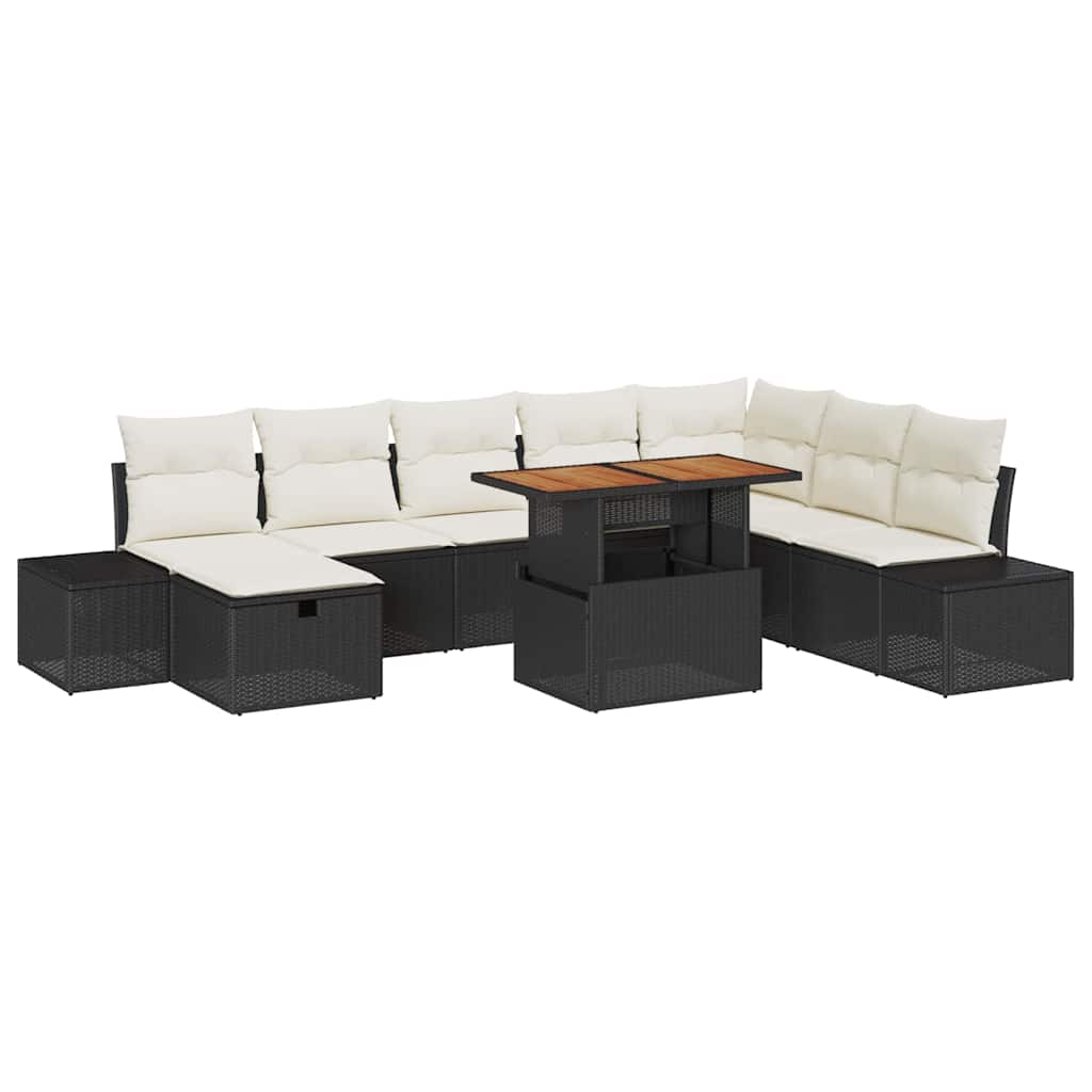Gartensofa-set mit Kissen 9 pcs Schwarz Poly-Rattan