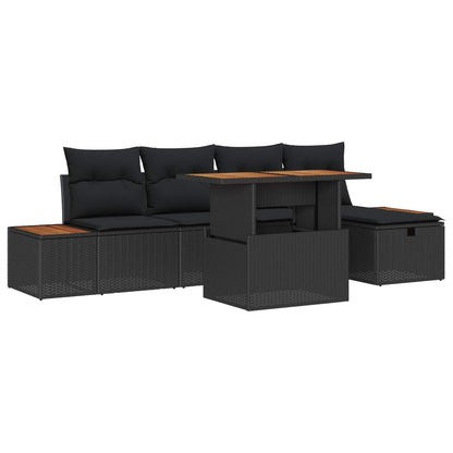 Gartensofa-set mit Kissen 6 pcs Schwarz Poly-Rattan