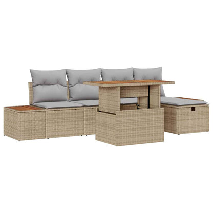 Gartensofa-set mit Kissen mit Speicher 6 pcs Beige Poly-Rattan