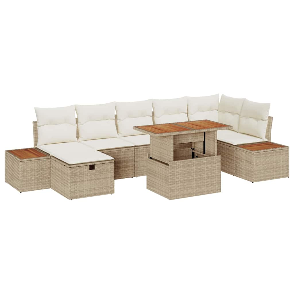 Gartensofa-set mit Kissen mit Speicher 8 pcs Beige Poly-Rattan