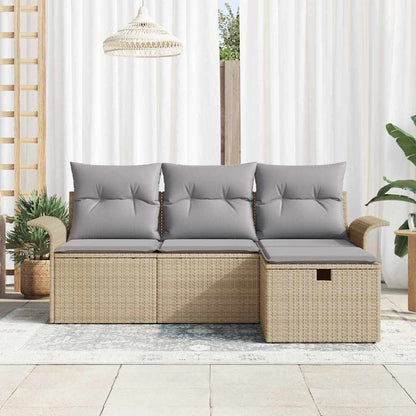 Garten-Sofa-Set mit Kissen mit Speicher 4 pcs Beige Poly Rattan