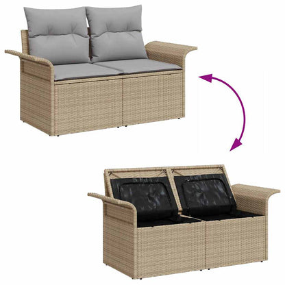 Garten-Sofa-Set mit Kissen mit Speicher 4 pcs Beige Poly Rattan