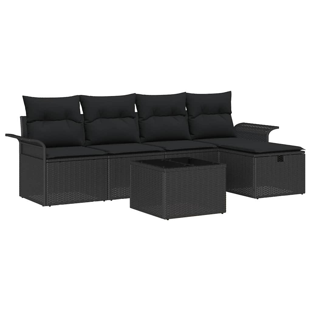Garten-Sofa-Set mit Kissen 6 pcs Schwarz Poly Rattan