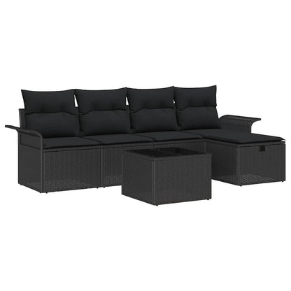 Garten-Sofa-Set mit Kissen 6 pcs Schwarz Poly Rattan