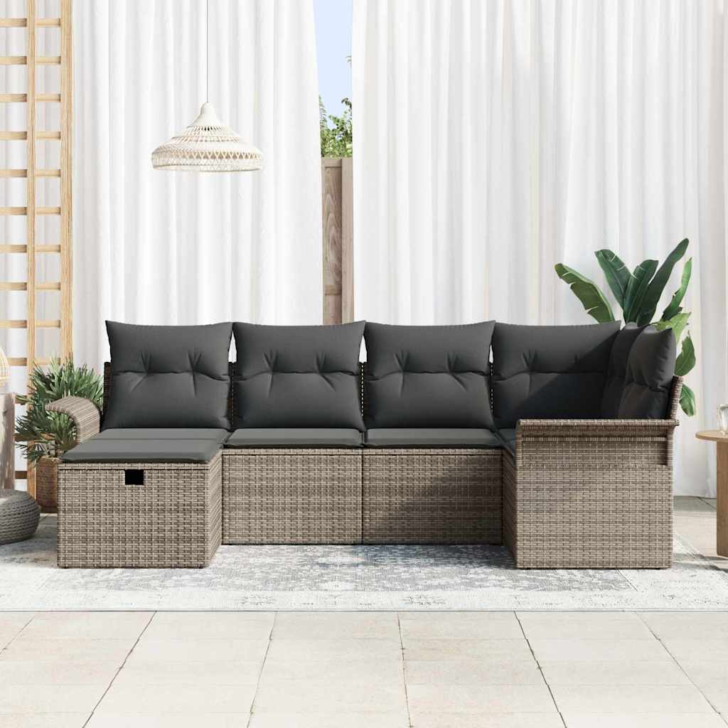 Gartensofa-set mit Kissen mit Speicher 6 pcs Poly Rattan