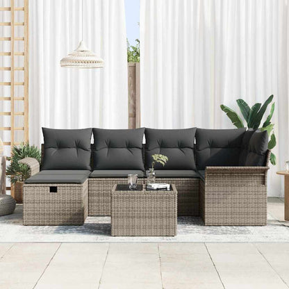 Gartensofa-set mit Kissen mit Speicher 7 pcs Poly Rattan
