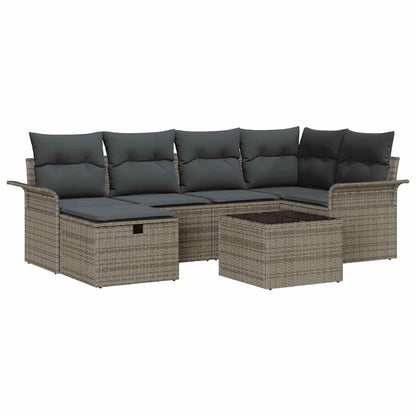 Gartensofa-set mit Kissen mit Speicher 7 pcs Poly Rattan
