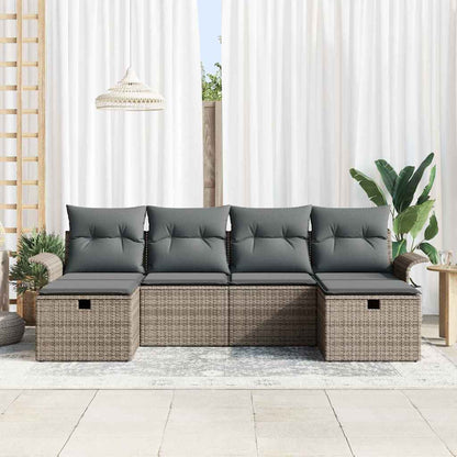 Garten-Sofa-Set mit Kissen mit Speicher 6 pcs Grau Poly Rattan