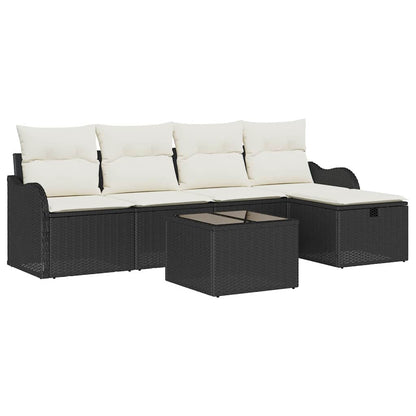 Garten-Sofa-Set mit Kissen 6 pcs Schwarz Poly Rattan