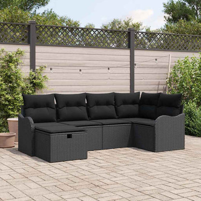 Garten-Sofa-Set mit Kissen 6 pcs Schwarz Poly Rattan