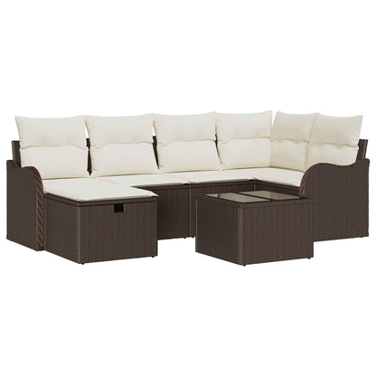 Garten-Sofa-Set mit Kissen mit Speicher 7 pcs Braun Poly Rattan