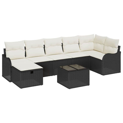 Garten-Sofa-Set mit Kissen 8 pcs Schwarz Poly Rattan