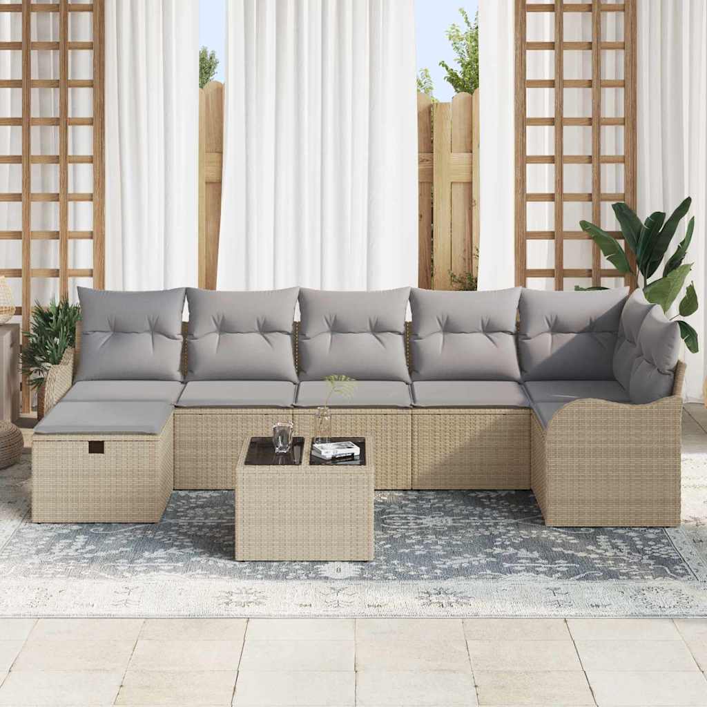 Garten-Sofa-Set mit Kissen mit Speicher 8 pcs Beige Poly Rattan