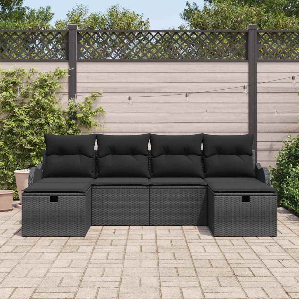 Garten-Sofa-Set mit Kissen 6 pcs Schwarz Poly Rattan