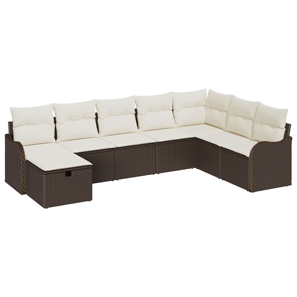 Garten-Sofa-Set mit Kissen mit Speicher 8 pcs Braun Poly Rattan