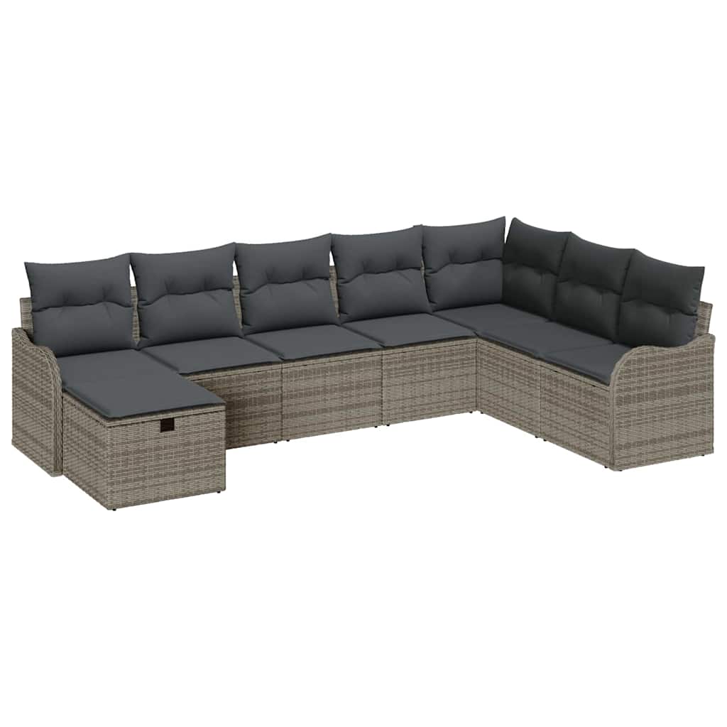 Gartensofa-set mit Kissen mit Speicher 8 pcs Grau Poly-Rattan