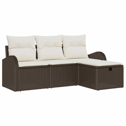 Gartensofa-set mit Kissen mit Speicher 4 pcs Braun Poly-Rattan