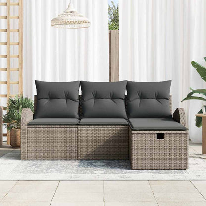 Garten-Sofa-Set mit Kissen mit Speicher 4 pcs Grau Poly Rattan