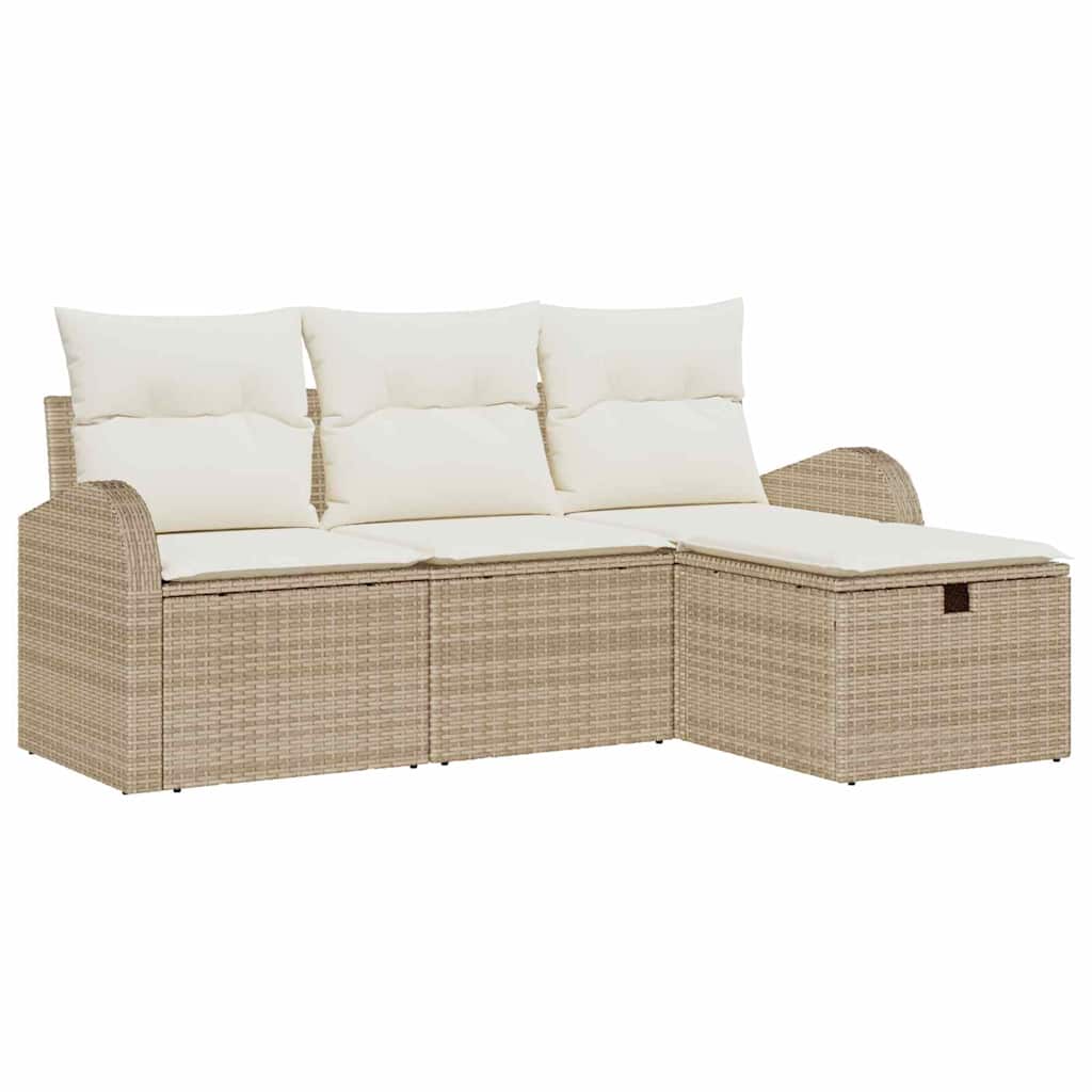 Garten-Sofa-Set mit Kissen mit Speicher 4 pcs Beige Poly Rattan