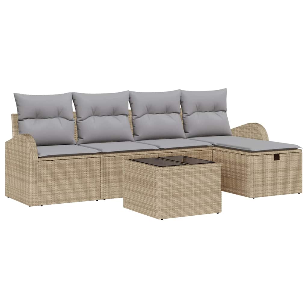 Garten-Sofa-Set mit Kissen mit Speicher 6 pcs Beige Poly Rattan