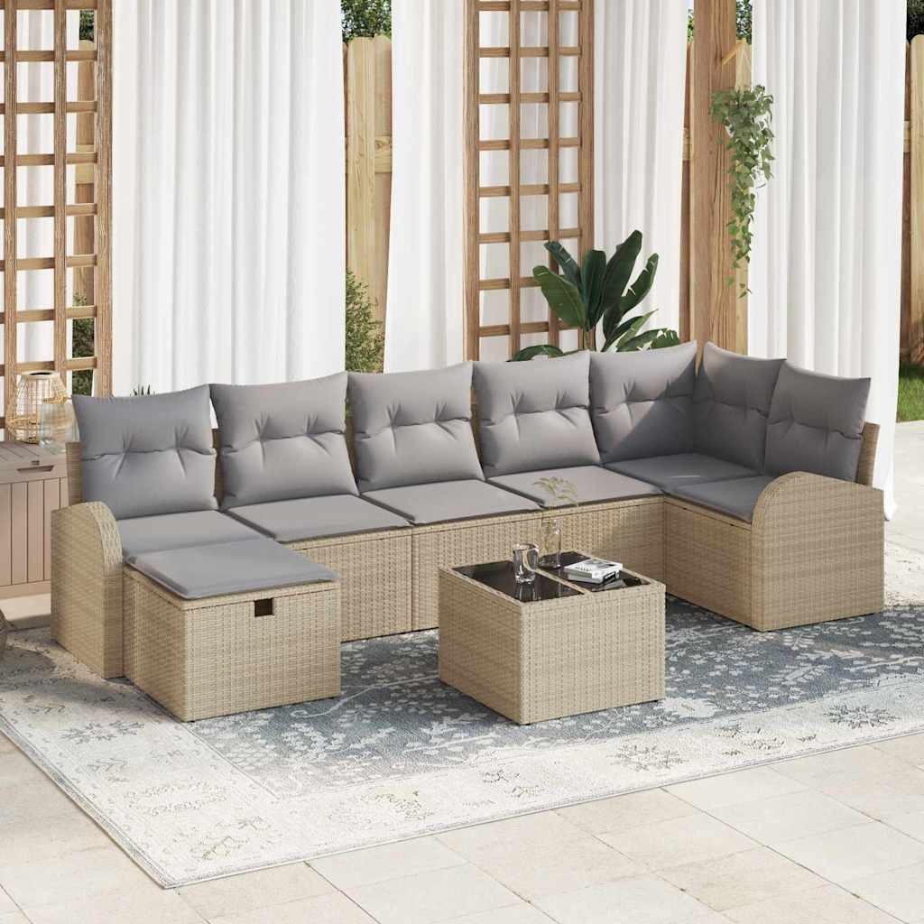 Garten-Sofa-Set mit Kissen mit Speicher 8 pcs Beige Poly Rattan