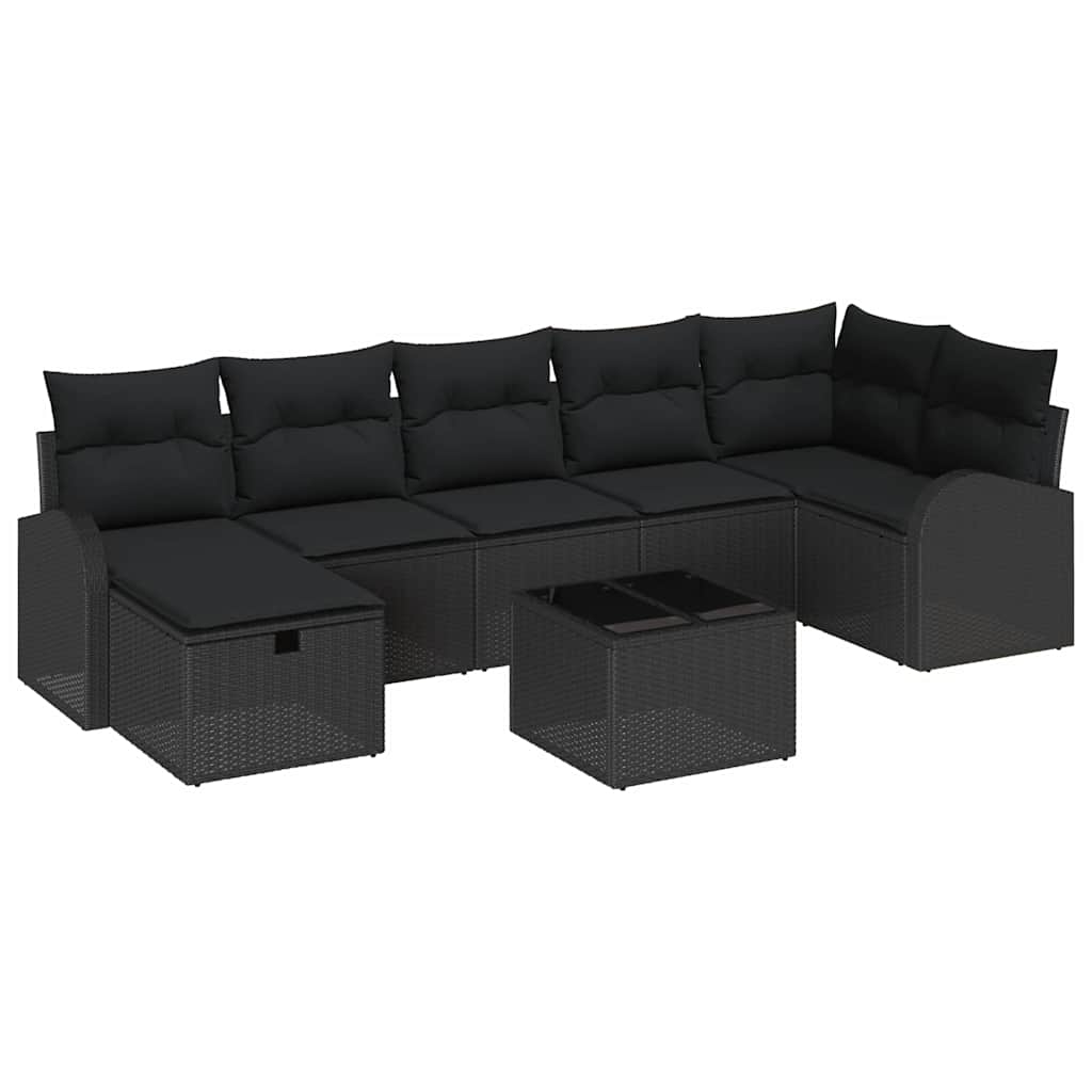 Garten-Sofa-Set mit Kissen 8 pcs Schwarz Poly Rattan