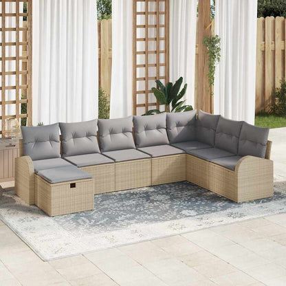 Garten-Sofa-Set mit Kissen mit Speicher 8 pcs Beige Poly Rattan