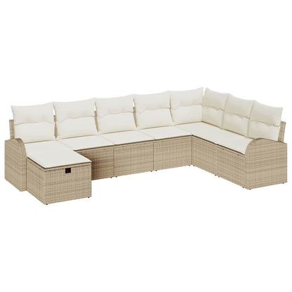 Garten-Sofa-Set mit Kissen mit Speicher 8 pcs Beige Poly Rattan